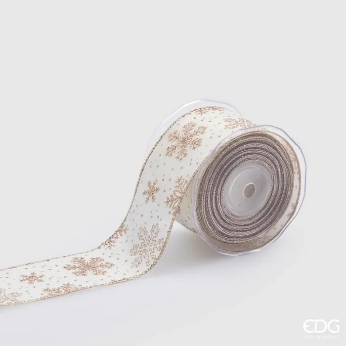 EDG Enzo De Gasperi Nastro Natale Snowflakes H 65 Mm 10 Mt Avorio Oro