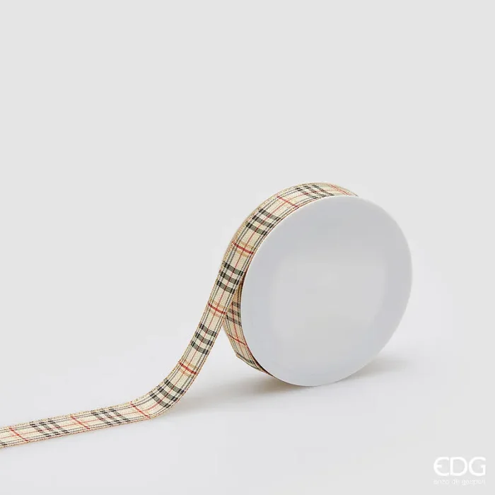 EDG Enzo De Gasperi Nastro Tartan H 2,5 Cm 20 Mt Red Crema