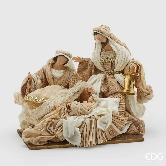 EDG Enzo De Gasperi Natività Natale Tessuto H 37 Cm con Paglia Hazelnut