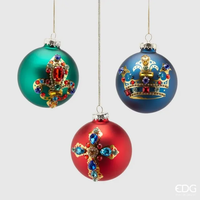 EDG Enzo De Gasperi Palla di Natale Corona, Croce, Giglio con Pietre D 10 Cm Multicolor 1 Pz Moda