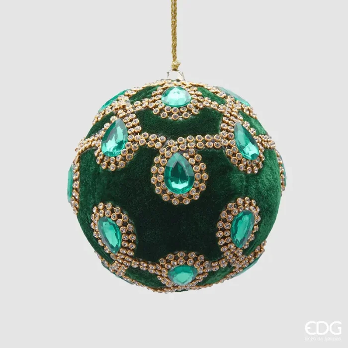 EDG Enzo De Gasperi Palla Natale Gemme Velluto D 10 Cm Dark Green 1 Pz