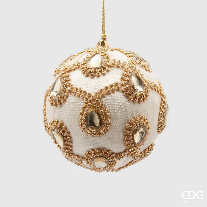 EDG Enzo De Gasperi Palla Natale Gemme Velluto D 10 Cm Ivory 1 Pz