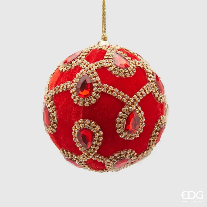 EDG Enzo De Gasperi Palla Natale Gemme Velluto D 10 Cm Red 1 Pz