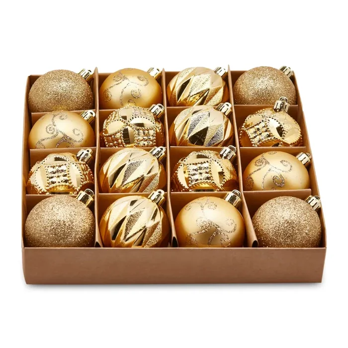 EDG Enzo De Gasperi Palla Natale Poliresina Mix 60mm Conf. 16 Pezzi Light Gold