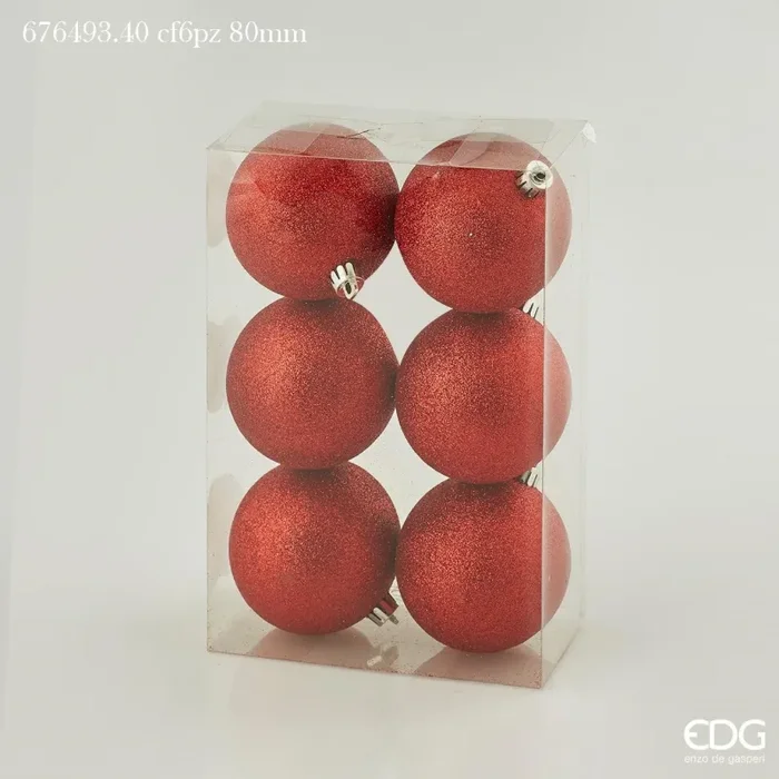 EDG Enzo De Gasperi Palla Natale Poly D 8 Cm Glitterata Red Cf 6 Pz