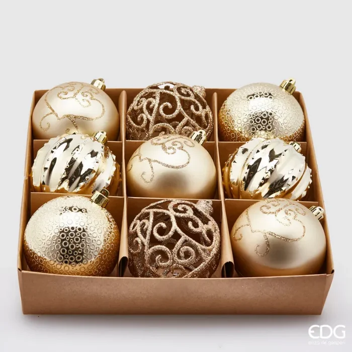 EDG Enzo De Gasperi Palla Natale Poly Mix D 8 Cm Champagne Cf 9 Pz Vendita calda