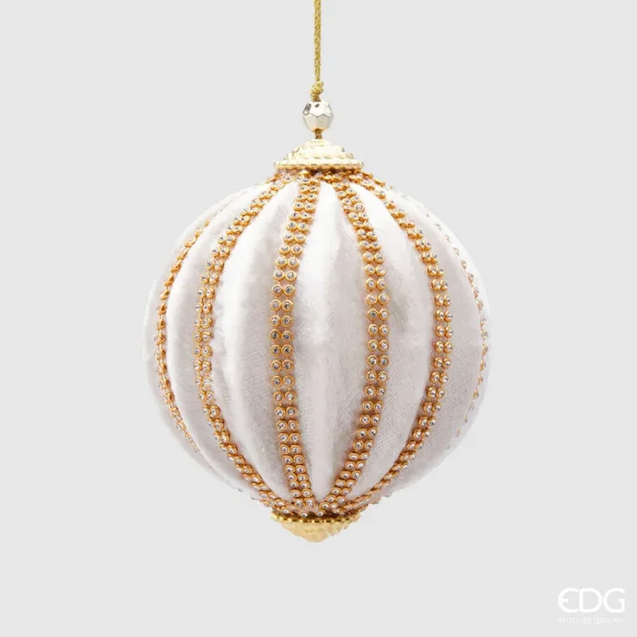 EDG Enzo De Gasperi Palla Natale Spicchi Velluto D 10 Cm Ivory 1 Pz