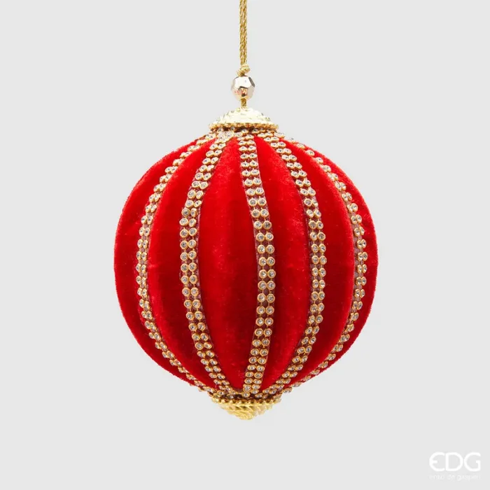 EDG Enzo De Gasperi Palla Natale Spicchi Velluto D 10 Cm Red 1 Pz