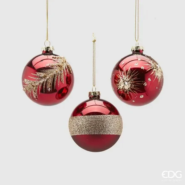 EDG Enzo De Gasperi Palla Natale Vetro Deco D 8 Cm Red Gold 1 Pz