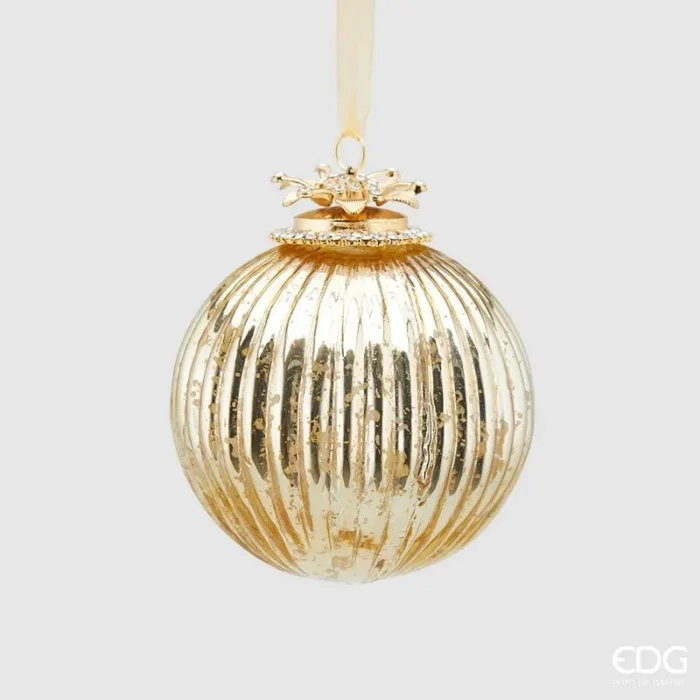 EDG Enzo De Gasperi Palla Natale Vetro Gioiello Righe D 10 Cm Gold 1 Pz