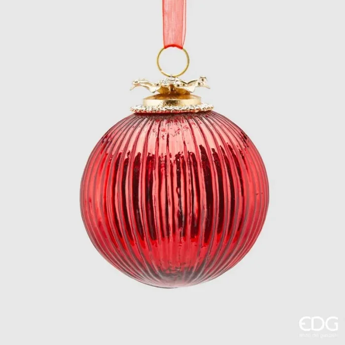 EDG Enzo De Gasperi Palla Natale Vetro Gioiello Righe D 10 Cm Red 1 Pz