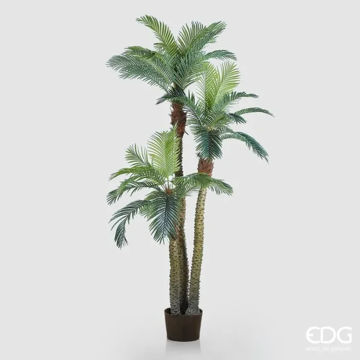 EDG Enzo De Gasperi Palma Areca 3 Tronchi con Vaso Artificiale H 300 Cm Green
