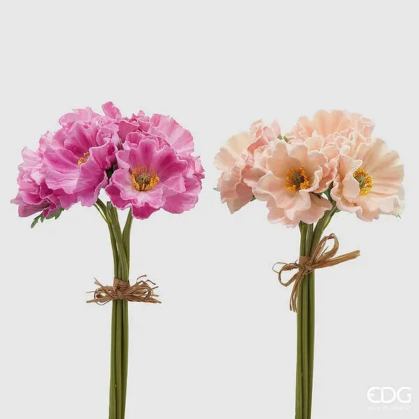 EDG Enzo De Gasperi Papavero Bouquet 5 Rami con Foglie H 34 Cm Rosa o Avorio 1 Pz