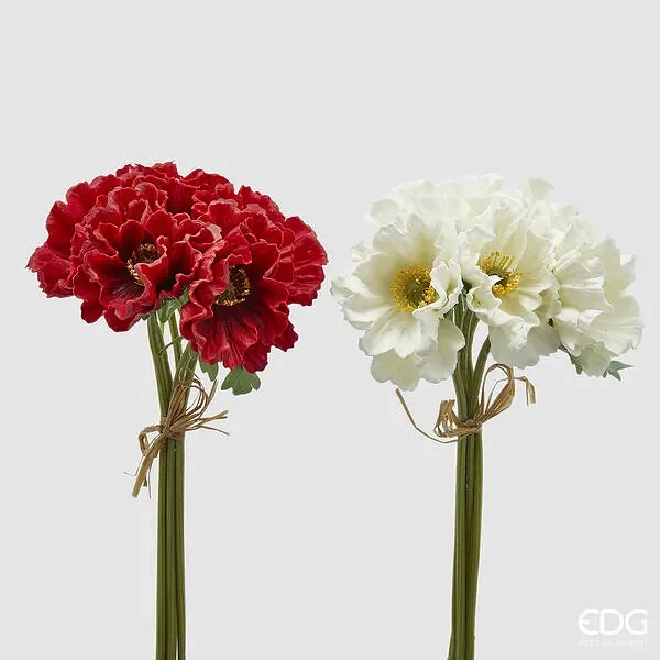 EDG Enzo De Gasperi Papavero Bouquet 5 Rami con Foglie H 34 Cm Rosso o Bianco 1 Pz Vendita calda online