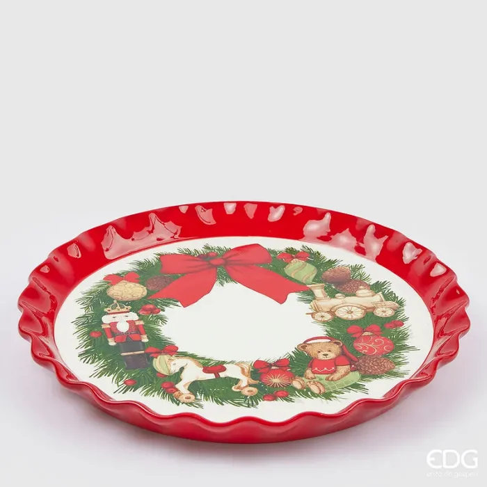 EDG Enzo De Gasperi Piatto Natale Xmas Rotondo H 3 Cm D 31 Cm Green Red