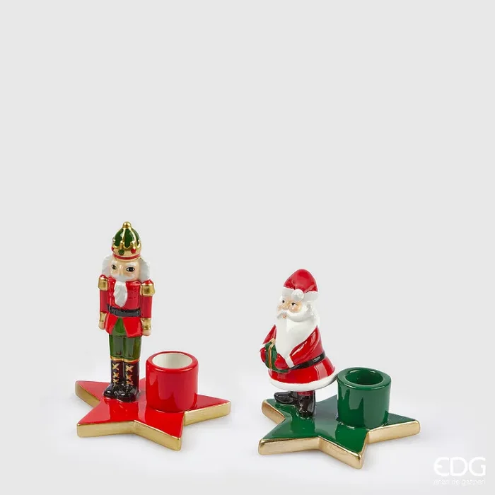 EDG Enzo De Gasperi Portacandela Babbo Natale Soldatino H 11 Cm Rosso Verde 1 Pz