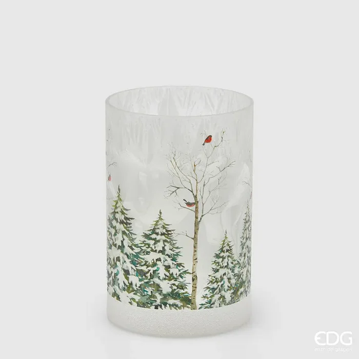EDG Enzo De Gasperi Portacandela Cardinale Cilindro Decoro Natale H 18 Cm D 12 Cm White Green