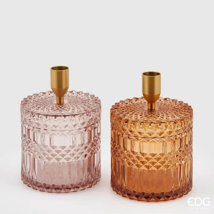 EDG Enzo De Gasperi Portacandela con Contenitore H15 D10,5 2 Pezzi Assortiti