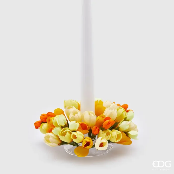 EDG Enzo De Gasperi Portacandela Corona Crocus-Mix D 13 Cm Int. 3,5 Cm Giallo Arancione
