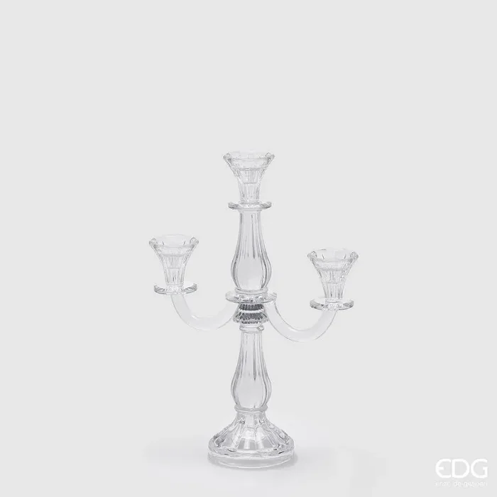 EDG Enzo De Gasperi Portacandela Crystal 3 Fiamme H 35 Cm 25 x 11Cm Natural Trasparente
