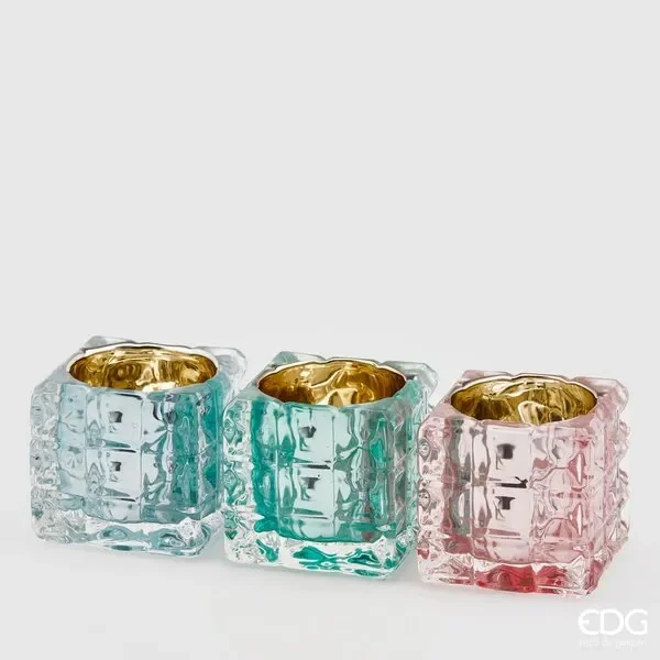 EDG Enzo De Gasperi Portacandela Cubo in Vetro 3 Pezzi Colori Assortiti Vendita calda