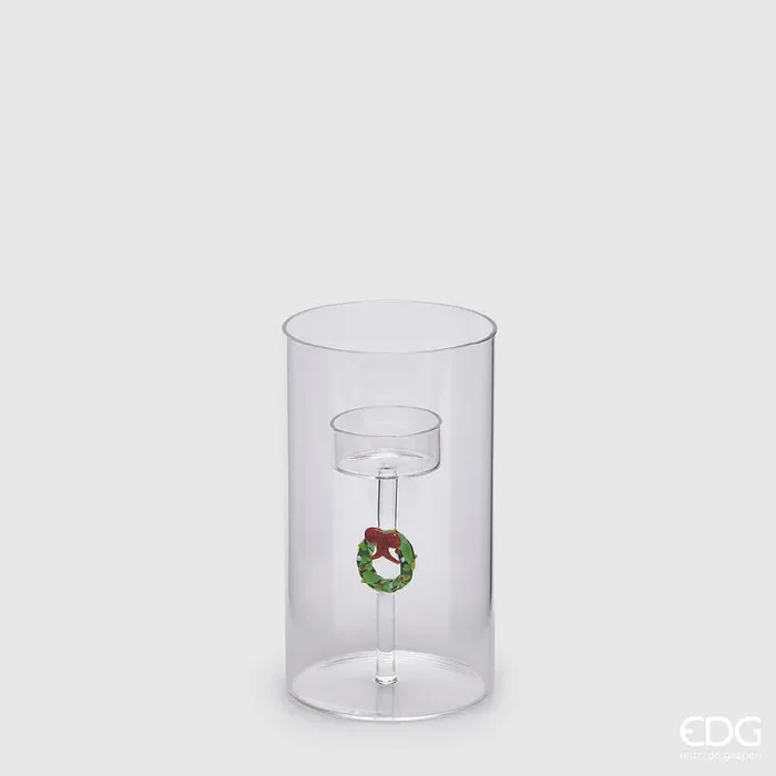 EDG Enzo De Gasperi Portacandela Ghirlanda Natale Cilindro H 16 Cm D 9 Cm Verde Rosso