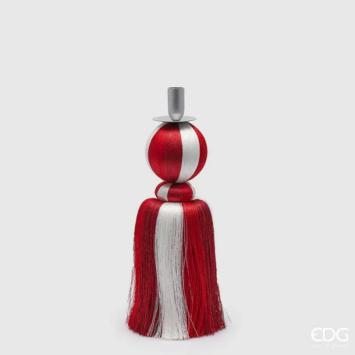 EDG Enzo De Gasperi Portacandela Nappa Natale H 35 Cm Bianco Rosso Fornitura