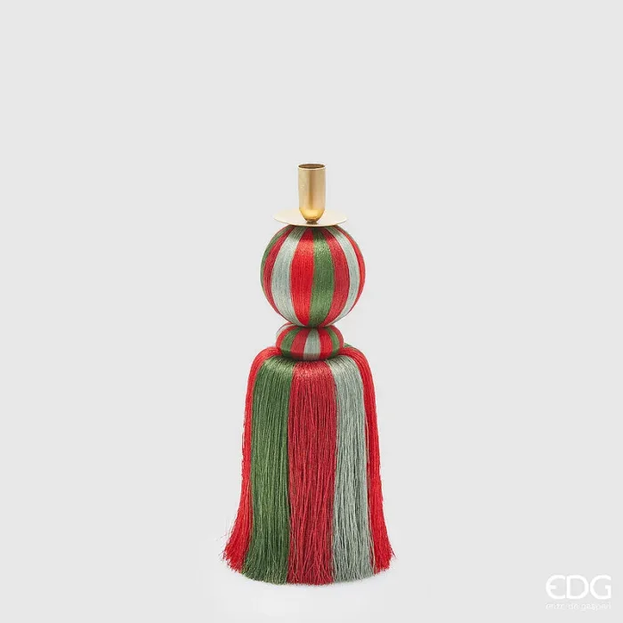 EDG Enzo De Gasperi Portacandela Nappa Natale H 35 Cm Verde Rosso