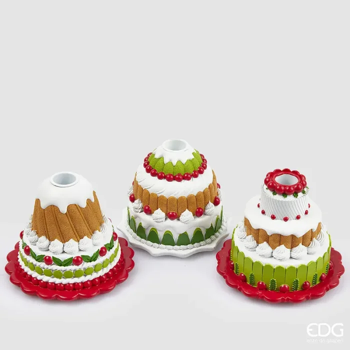 EDG Enzo De Gasperi Portacandela Natale a Forma di Torta H 10 Cm D 12 Cm Ass. Green Red 1 Pz Saldi