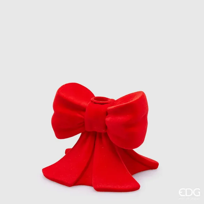 EDG Enzo De Gasperi Portacandela Natale Fiocco Velluto H 11 Cm L 13 Cm L 13 Cm Red