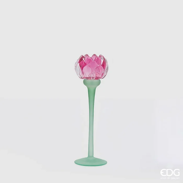 EDG Enzo De Gasperi Portacandela Ninfea H20,5 cm Fucsia