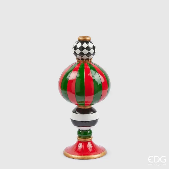 EDG Enzo De Gasperi Portacandela Scacchi Natale H 34 Cm D 15 Cm White Black