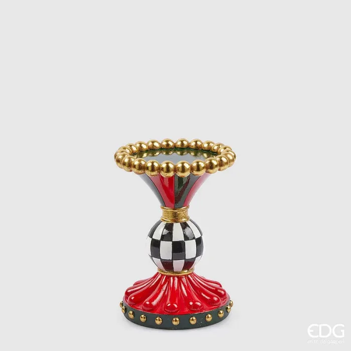 EDG Enzo De Gasperi Portacandela Scacchi Natalke H 20 Cm D 15 Cm Bianco Nero