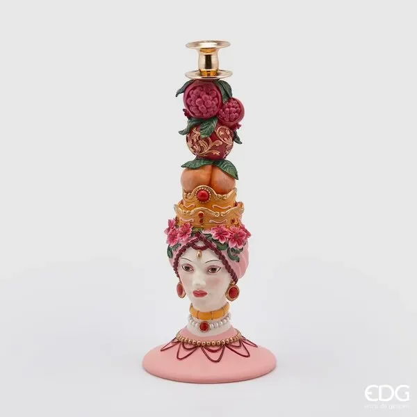 EDG Enzo De Gasperi Portacandela Sicily Poly H 40 Cm D 17 Cm Rosa Vendita calda