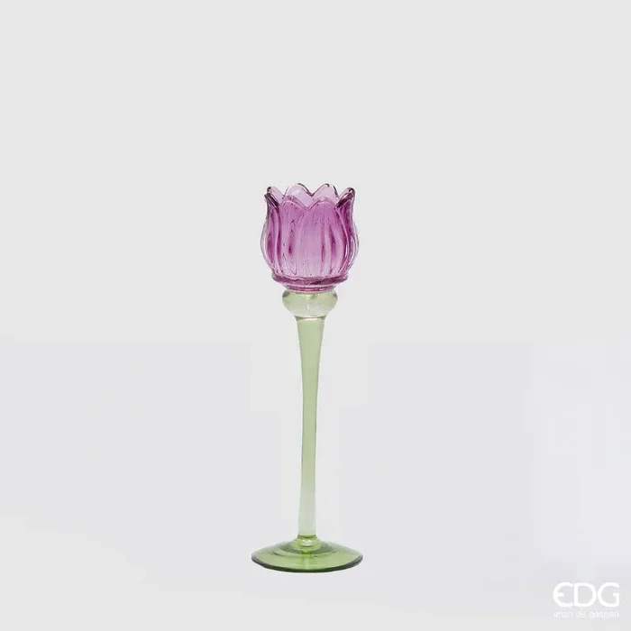 EDG Enzo De Gasperi Portacandela Tulipano H22 cm Viola