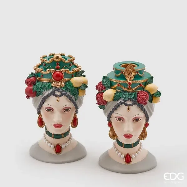 EDG Enzo De Gasperi Portacandele Sicily Poly H 18 Cm D 10 Cm Green 1 Pz