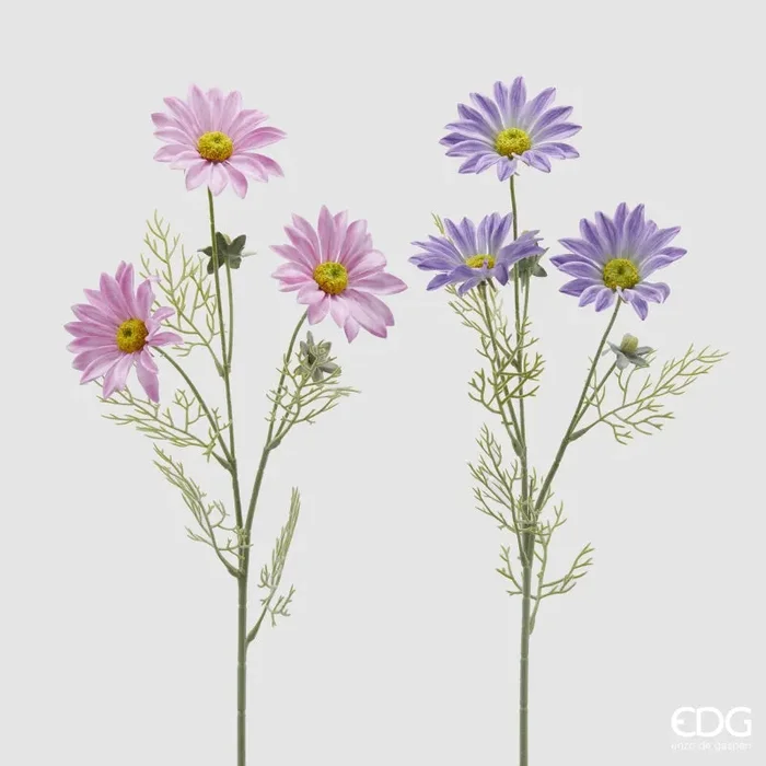 EDG Enzo De Gasperi Ramo Margherita a 3 fiori con Foglie H 65 Cm Viola o Rosa 1 Pz
