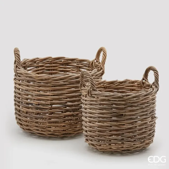 EDG Enzo De Gasperi Set 2 Cesti Natale Rattan Rotondo con Manici In saldo