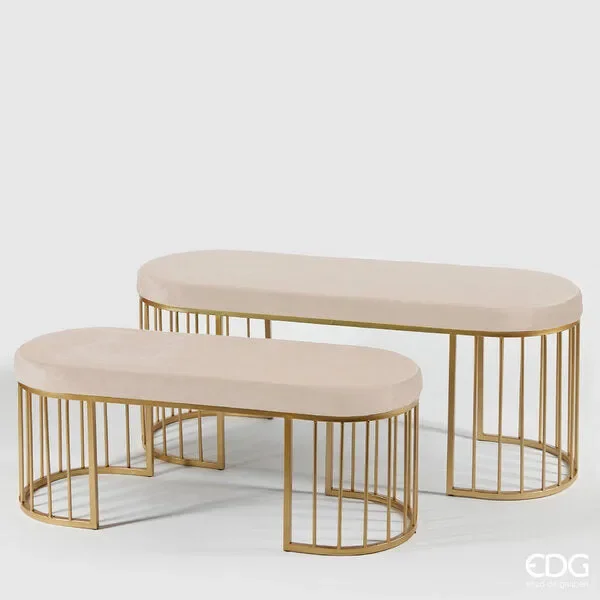 EDG Enzo De Gasperi Set 2 Pouf Ovale in Velluto H55/H45 cm Hazelnut