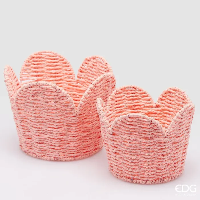 EDG Enzo De Gasperi Set 2 Pz Cesto Fiore H 18 Cm D 23 Cm H 15 Cm D 19 Cm Pink