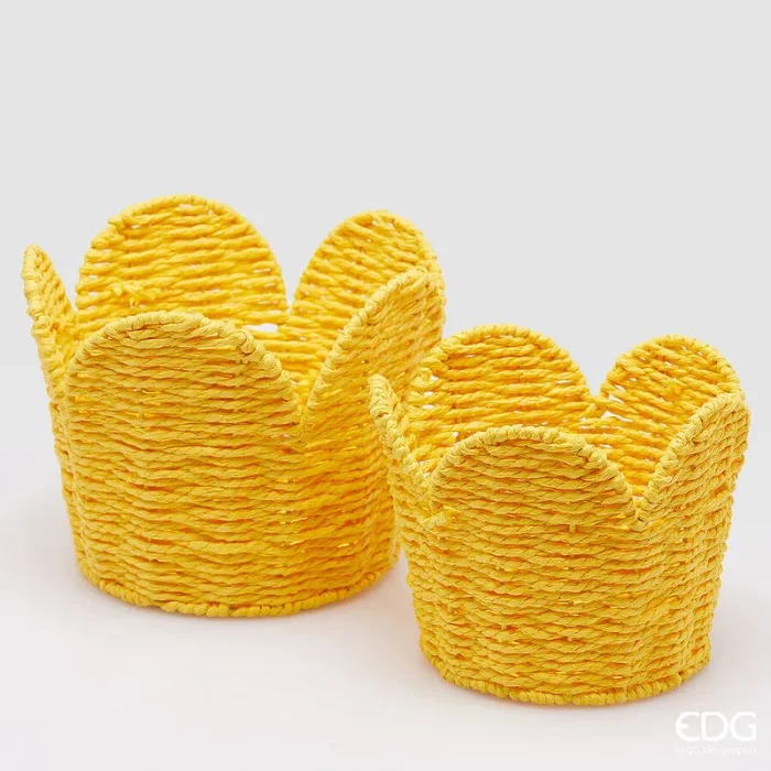 EDG Enzo De Gasperi Set 2 Pz Cesto Fiore H 18 Cm D 23 Cm H 15 Cm D 19 Cm Yellow
