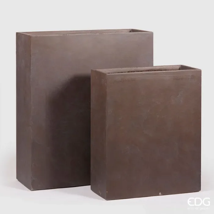 EDG Enzo De Gasperi Set 2 Pz Vaso Resinpietra Vaschetta H 92 Cm H 72 Light Brown