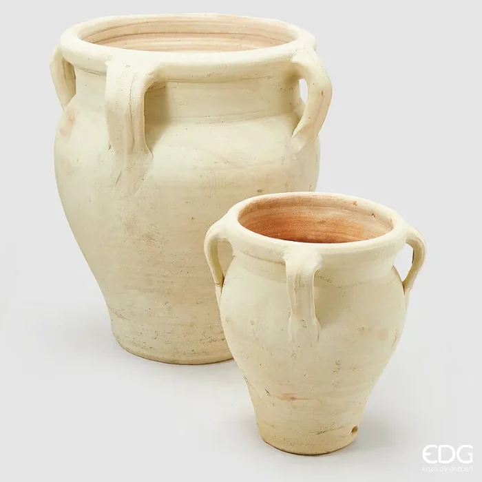 EDG Enzo De Gasperi Set 2 Pz Vaso Terracotta Anfora con Manico H 70 Cm H 45 Cm Rust Waterproof