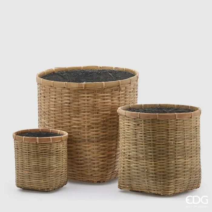EDG Enzo De Gasperi Set 3 Pz Cesto Bamboo Mekong Resinato H 40 Cm H 30 Cm H 20 Cm Natural In saldo