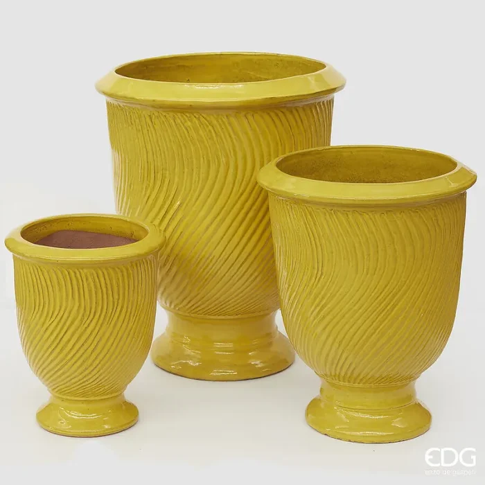 EDG Enzo De Gasperi Set 3 Pz Vaso Atlas Onde Coppa H 67 Cm H 52 Cm H 37 Cm Yellow Waterproof