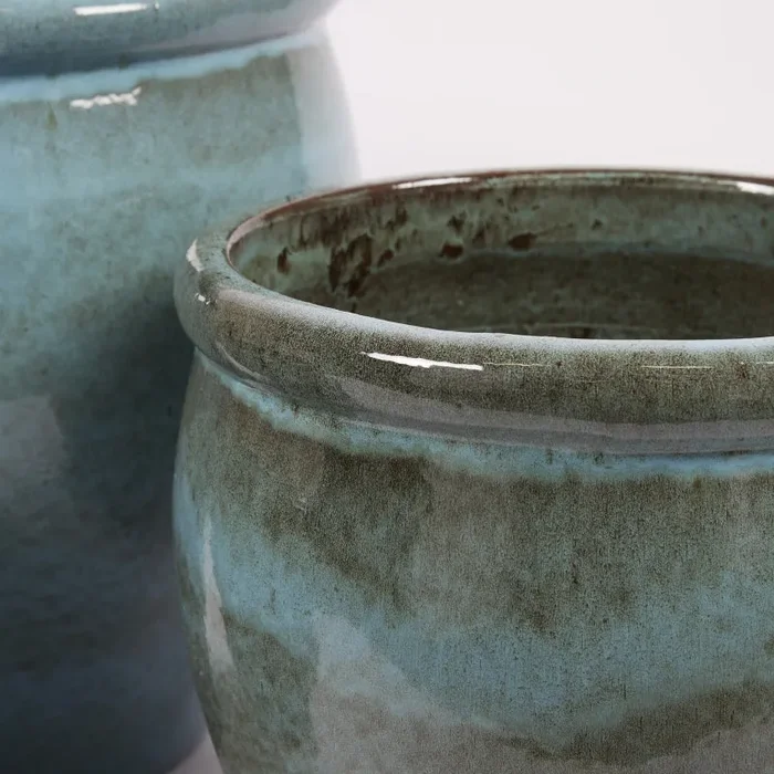 EDG Enzo De Gasperi Set 3 Pz Vaso Glaze Bombato H 65 Cm H 50 Cm H 40 Cm Turquois Waterproof - immagine 2