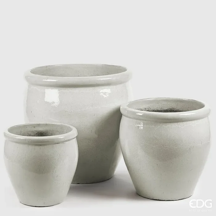 EDG Enzo De Gasperi Set 3 Pz Vaso Glaze Bombato H 65 Cm H 50 Cm H 40 Cm White Waterproof