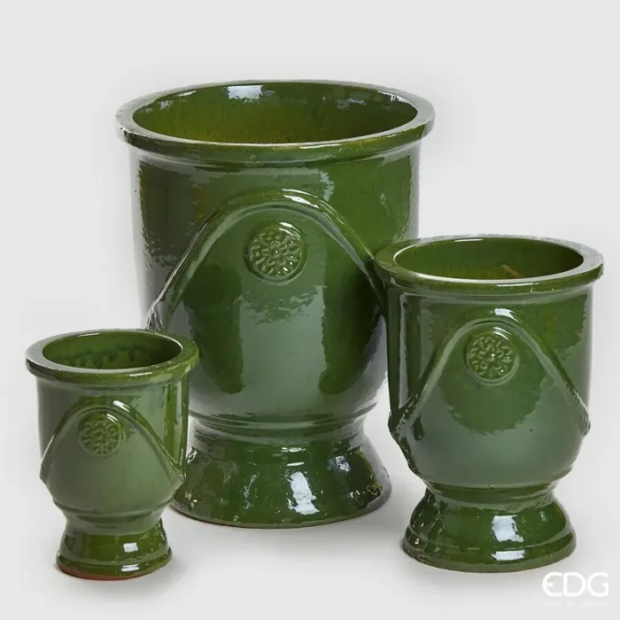 EDG Enzo De Gasperi Set 3 Pz Vaso Glaze Coppa H 58 Cm H 41 Cm H 30 Cm Olive Waterproof Online