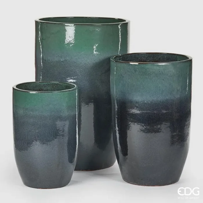 EDG Enzo De Gasperi Set 3 Pz Vaso Glaze Rotondo H 100 Cm H 80 Cm H 63 Cm