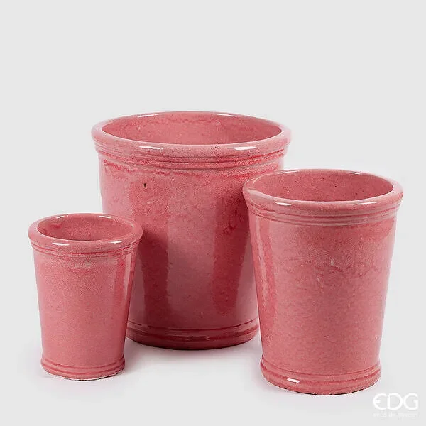 EDG Enzo De Gasperi Set 3 Pz Vaso Glaze Svasato H 47 Cm H 41 Cm H 30 Cm Coral Waterproof